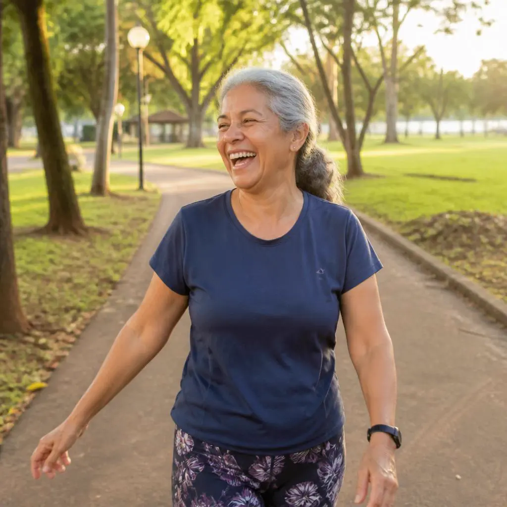 Aluna caminhando no parque